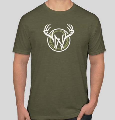 Nodaway Whitetails Hunter Green Tee (T-Shirt) with Antlers Logo on Front